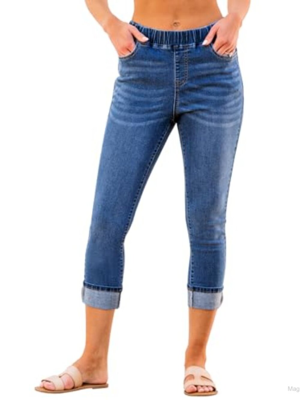 Women's High Waisted Capri Skinny Pull-On Stretch Denim Jeans